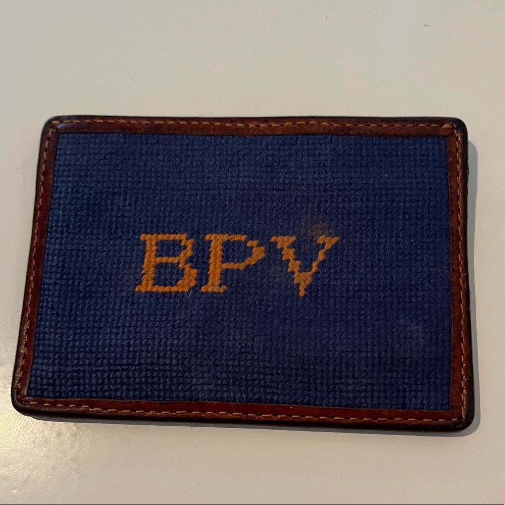 Smathers and Branson monogrammed needlepoint card wallet